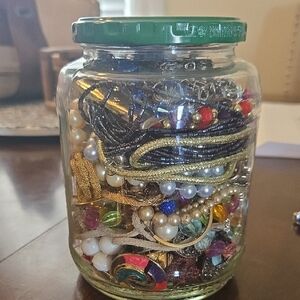 Colorful Jewelry Assortment in Jar For Crafting.